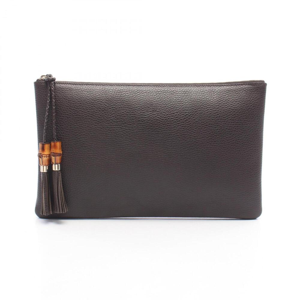 Gucci Bamboo Second Bag Clutch Handbag Leather Women's Brown 376858